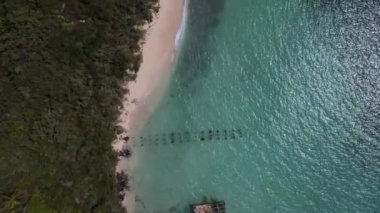 İzole edilmiş Cayo Icacos Porto Riko adasındaki bir sahilin insansız hava aracı görüntüsü. Yüksek kalite 4k görüntü