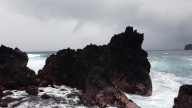 Hawaii 'deki Büyük Ada' daki Laupahoe Noktasında Okyanus Dalgaları. Yüksek kalite 4k görüntü