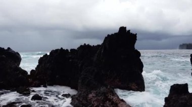Hawaii 'deki Büyük Ada' daki Laupahoe Noktasında Okyanus Dalgaları. Yüksek kalite 4k görüntü