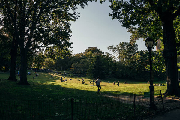 THE MALL, CENTRAL PARK, NEW YORK, USA-AUG, 2022: People walking down through the Mall in the Park. High quality photo