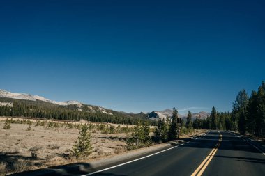 Yosemite Vadisi Yolu Güneşli Gün, Yosemite Ulusal Parkı, Kaliforniya. Yüksek kalite fotoğraf