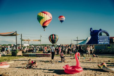 Saint-Jean-sur-Richelieu, Kanada - Ağustos 2022 Uluslararası Montgolfiere Ballon Festivali, Saint-Jean, Kanada. Yüksek kalite fotoğraf