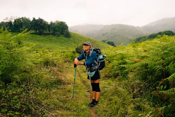 Pireneler 'de kırsal alanda gezen kız Hiker, Fransa' da Pireneler. Yüksek kalite fotoğraf