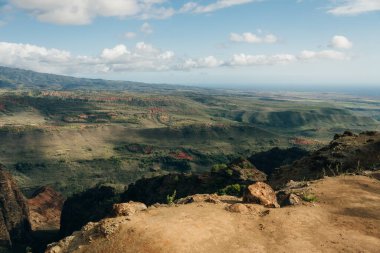 Waimea Canyon Eyalet Parkı 'nın havadan görünüşü, Kauai County, Hawaii, ABD. Yüksek kalite fotoğraf