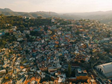 Aerial hyperlapse over the beautiful magical town of Guanajuato with a special sunset . High quality photo clipart