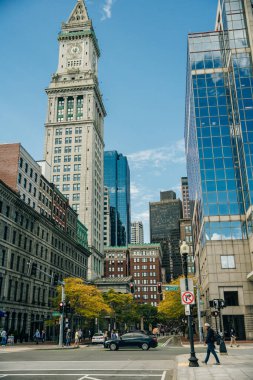 Panoramik resimli Boston şehir merkezi manzaralı, ABD - 2 Eylül 2023. Yüksek kalite fotoğraf