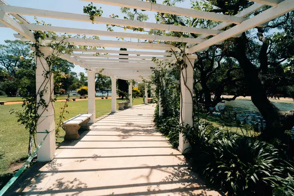 Buenos Aires, Arjantin - 2 Aralık 2023 Bosques de Palermo Park 'taki Rosedal manzarası. Palermo Orman Parkı. Yüksek kalite fotoğraf