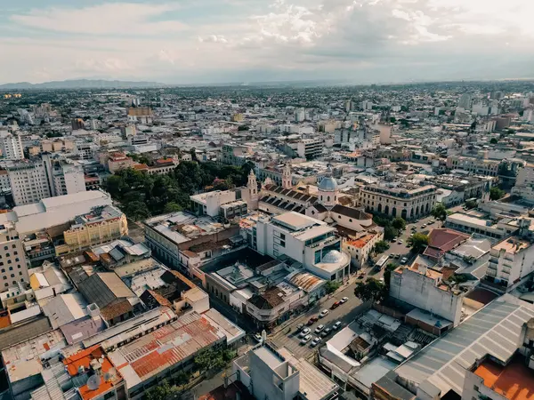 stock image Top view of the city, streets and houses with tiled roofs. Salta, Argentina. High quality photo