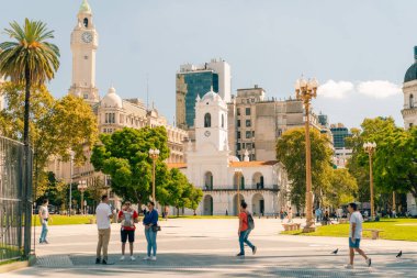Plaza de Mayo, Buenos Aires, Arjantin çevresindeki binaların panoramik manzarası. Yüksek kalite fotoğraf