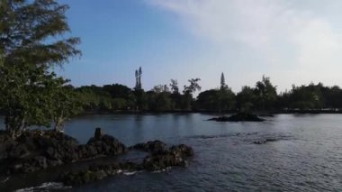 Açık bir günde Hilo Bay, Hawaii ve Mauna Kea 'nın hava manzarası. Yüksek kalite 4k görüntü