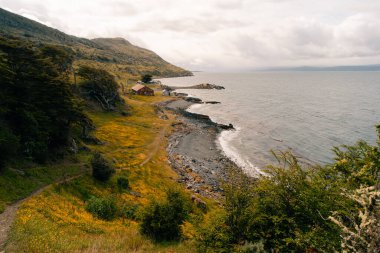 Tierra del Fuego Ulusal Parkı, Ushuaia, Arjantin 'de La Estancia Tüneli yolu. Yüksek kalite fotoğraf