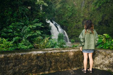 Hana, Maui, Hawai yolundaki şelale. Yüksek kalite fotoğraf