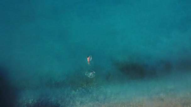 Luchtfoto Uitzicht Vanaf Parachute Het Zandstrand Van Oludeniz Kalkoen — Stockvideo