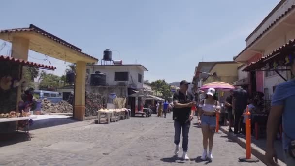 Kleurrijke Straat Tepoztlan Morelos Mexico April 2023 — Stockvideo