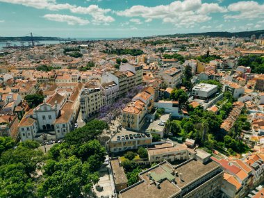 Güzel Lizbon Şehir Restoranının Hava Manzarası Meydanı. Yüksek kalite 4k görüntü