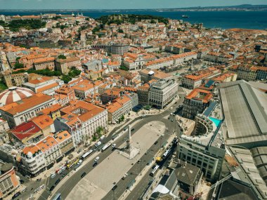 Güzel Lizbon Şehir Restoranının Hava Manzarası Meydanı. Yüksek kalite 4k görüntü