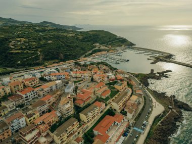 Sardinya İtalya 'daki Güzel Castelsardo' nun hava manzarası. Yüksek kalite fotoğraf