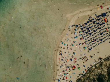 Sardegna, Stintino yakınlarındaki Spaggia La Pelosa 'nın hava manzarası. Yüksek kalite fotoğraf