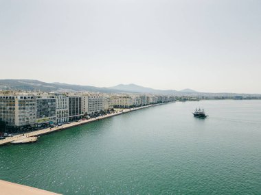 Selanik, Yunanistan. Şehrin merkezi kısmının panoraması. Yaz, Hava Manzarası. Yüksek kalite fotoğraf