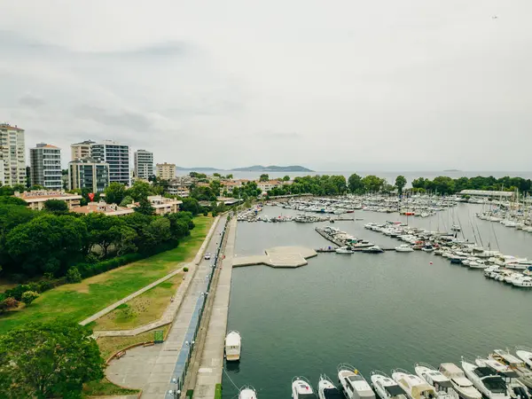 stock image Aerial Drone View of Kalamis Fenerbahce Marina in Istanbul. Luxury Life. High quality photo