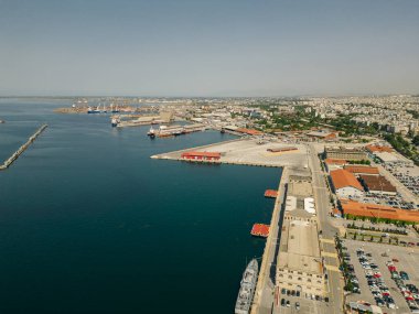 Selanik, Yunanistan. Şehrin merkezi kısmının panoraması. Yaz, Hava Manzarası. Yüksek kalite fotoğraf