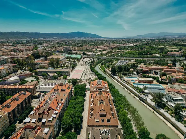 stock image Murcia city centre and Segura river aerial panoramic view. High quality photo