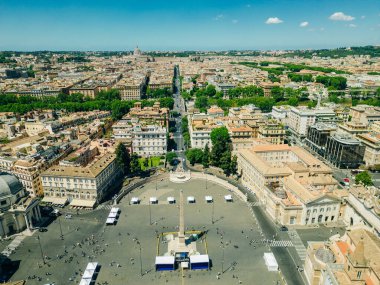 Terrazzo del Pinkie ve Piazza del Popolo 'nun üzerinden uç. Roma, İtalya. Yüksek kalite fotoğraf