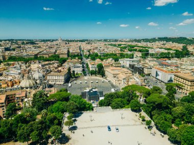 Fly above Terrazzo del Pinkie and Piazza del Popolo. Rome, Italy. High quality photo clipart