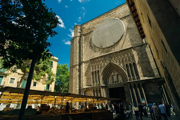 stock image Barcelona , Spain - APRIL 25 2024 market near basilica de santa maria del pi. High quality photo