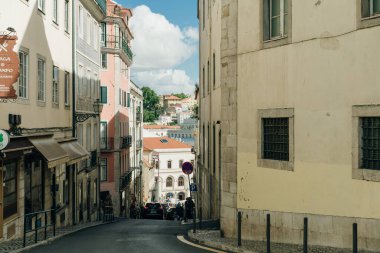Lisboa, Portekiz. Tarihi Alfama bölgesinin merkezindeki hava manzarası. Yüksek kalite fotoğraf