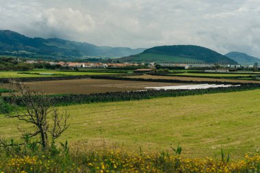 Miradouro de Santa Iria 'dan güzel bir kıyı manzarası Sao Miguel Adası, Azores, Portekiz. Yüksek kalite fotoğraf