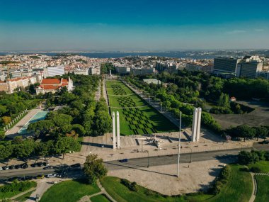 Portekiz, Lizbon 'daki Eduardo VII parkının labirent manzarası. Yüksek kalite fotoğraf