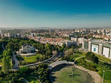 AERIAL View of Eduardo VII park with labyrinth in Lisbon, Portugal . High quality photo clipart