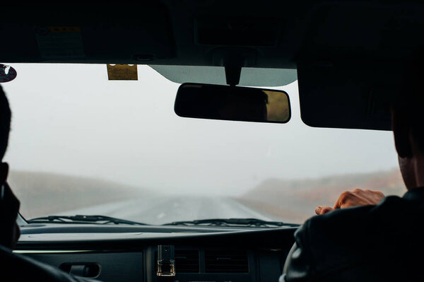 foggy road view from the car. High quality photo