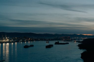 barges on the Yenisei river in Krasnoyarsk. High quality photo clipart