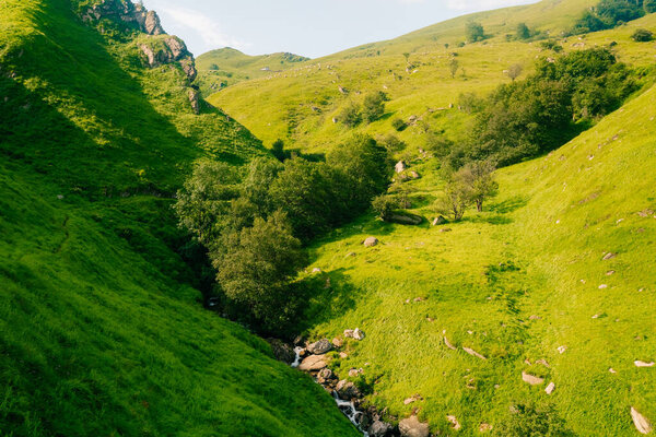 The pyrenees on the france spain border view from pass between spain and france. The cirque de lescun. High quality photo