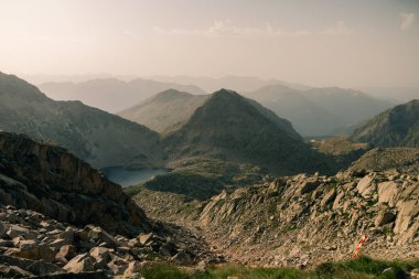 Mountain lakes in Posets Maladeta national park, Vielha valley in Spanish Pyrenees, GR11 hiking trail, Europe. High quality photo clipart