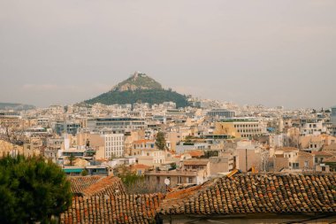 Lycabettus Tepesi ve Yunanistan 'ın Antik Atina Pazarı manzarası. Yüksek kalite fotoğraf