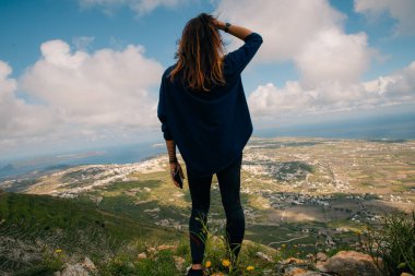 Santorini 'de gündoğumu kır çiçekleri. Yüksek kalite fotoğraf