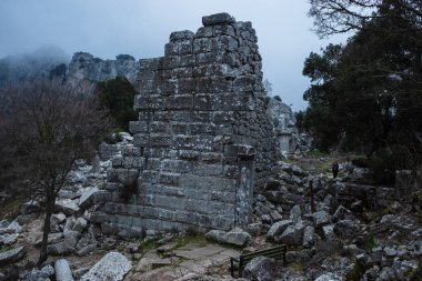 Ruined gymnasium and baths building in Termessos. Ruined ancient city in Antalya province, Turkey. High quality photo clipart