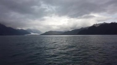 Alaska 'daki Kenai Fjords Ulusal Parkı' nda mavi sular ve ağaçlar taşlarla kaplıydı. Yüksek kalite 4k görüntü