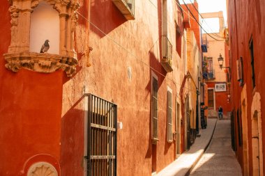 Guanajuato, Meksika. 24 Aralık 2023 Guanajuato, Meksika 'daki şehir evlerinde mimarlık ve cephe. Yüksek kalite fotoğraf