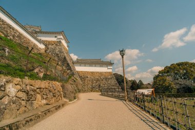 Kiraz çiçekleri olan Himeji Kalesi 1333 tarihli Iconic kalesi Honmachi, Himeji, Hyogo, Japonya 'da. Yüksek kalite fotoğraf