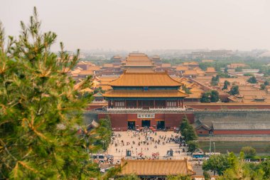 Pekin, Çin, Asya 'daki Jingshan Parkı' nın zirvesinden Yasak Şehir manzarası. Yüksek kalite fotoğraf