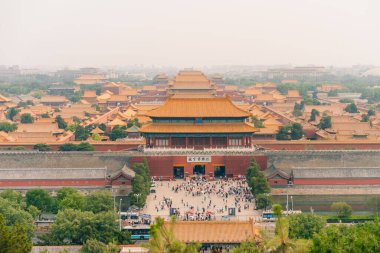 Pekin, Çin, Asya 'daki Jingshan Parkı' nın zirvesinden Yasak Şehir manzarası. Yüksek kalite fotoğraf