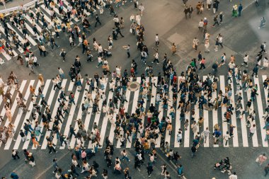 Tokyo, Japonya - 2 Mayıs 2025 Shibuya yaya geçidi ve şehir ışıkları, Tokyo, Japonya. Yüksek kalite fotoğraf