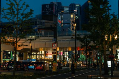 Osaka, Japonya - 2 Mayıs 2025 Dotonbori yan yolları gece barları ve restoranları ile. Yüksek kalite fotoğraf