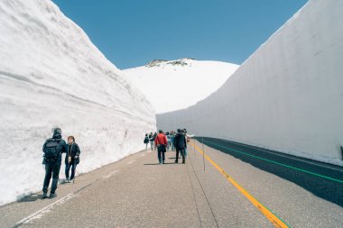 Nakaniikawa, Toyama, Japonya - 3 Mayıs 2025 Yuki-no-Otani, Tateyama 'daki Kar Duvarı. Yüksek kalite fotoğraf