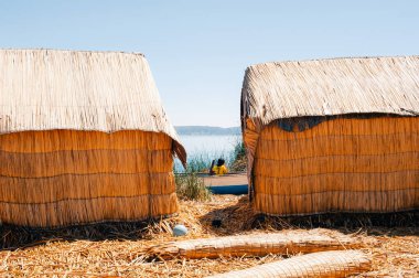 Titicaca Gölü, Peru - 2 Ağustos 2025 Titino Yüzen Adaları. Yüksek kalite fotoğraf