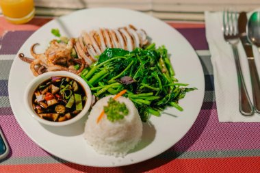 Haşlanmış sebzeyle doldurulmuş mürekkep balığı. Yüksek kalite fotoğraf